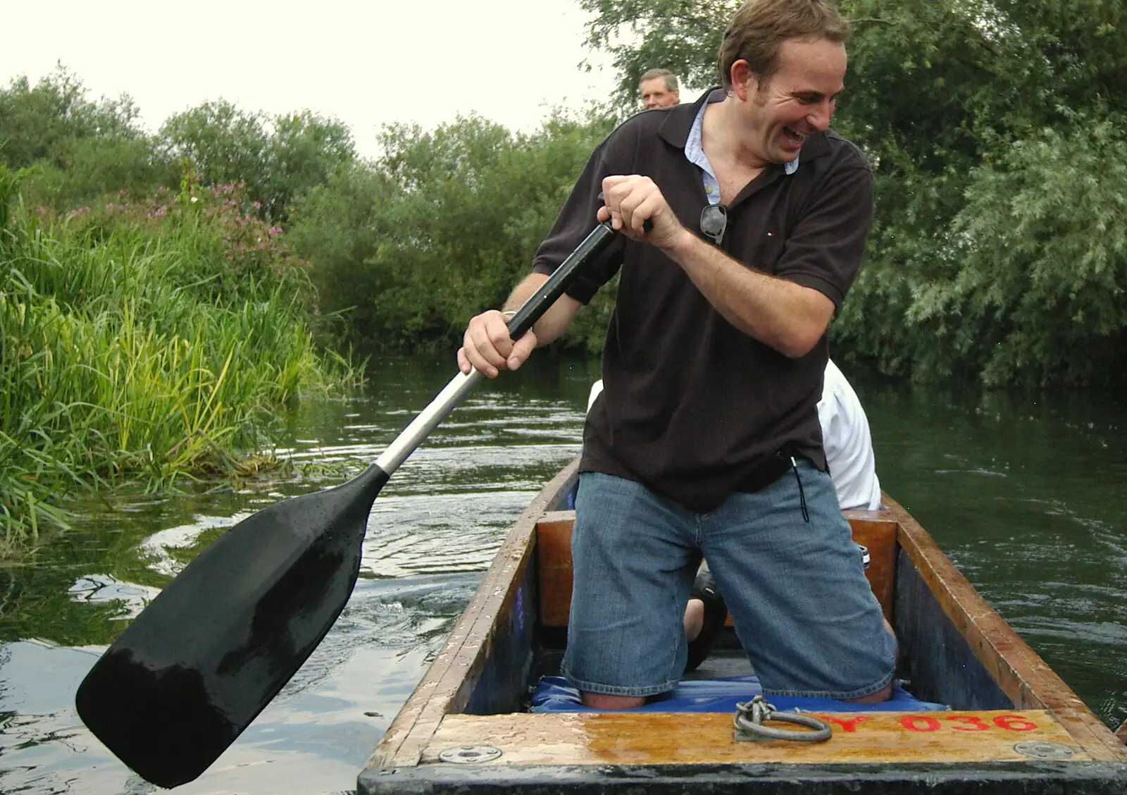 More Peter paddling, from Qualcomm goes Punting on the Cam, Grantchester Meadows, Cambridge - 18th August 2005