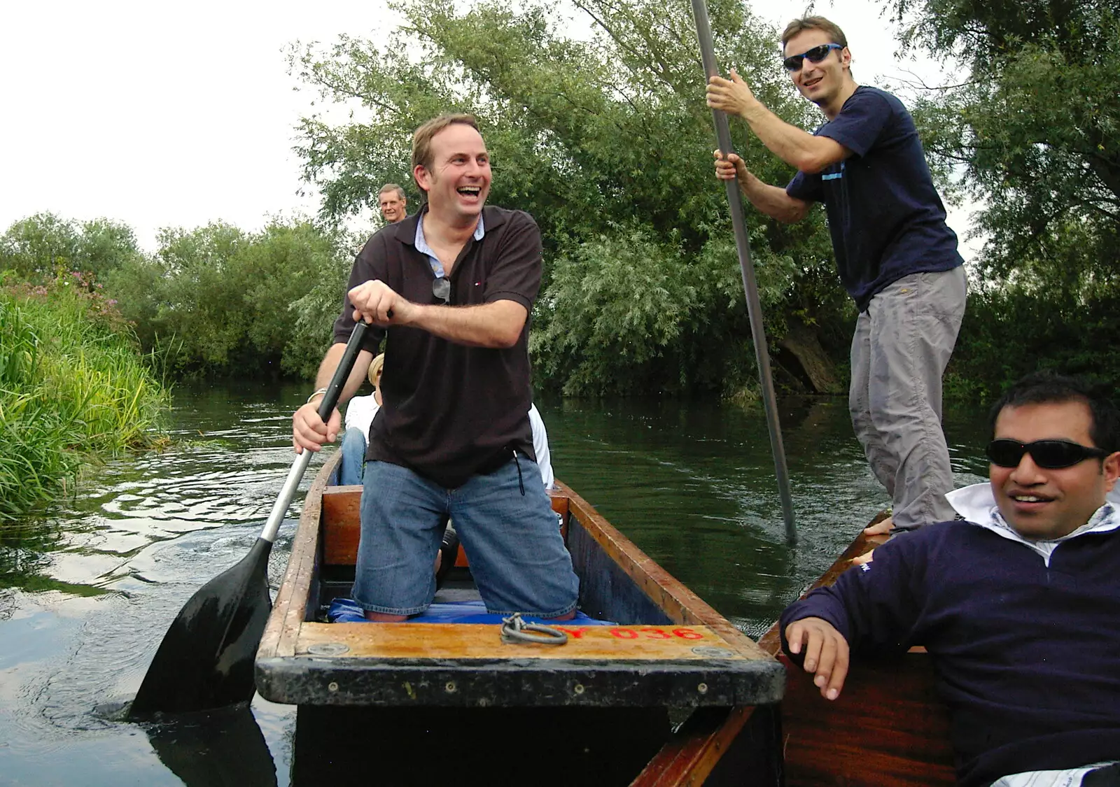 It all gets a bit competitive, from Qualcomm goes Punting on the Cam, Grantchester Meadows, Cambridge - 18th August 2005