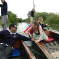 Anwar fends off Isobel's punt, Qualcomm goes Punting on the Cam, Grantchester Meadows, Cambridge - 18th August 2005