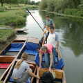 Liviu's punts arrives and moors up, Qualcomm goes Punting on the Cam, Grantchester Meadows, Cambridge - 18th August 2005