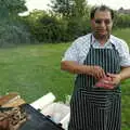 Bill with a bunch of burgers ready to barbeque, Qualcomm goes Punting on the Cam, Grantchester Meadows, Cambridge - 18th August 2005