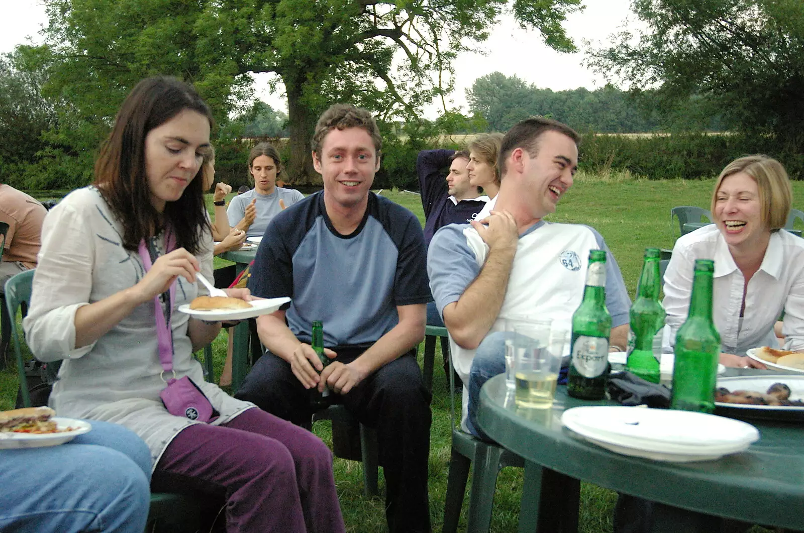 Nick Brook looks over, from Qualcomm goes Punting on the Cam, Grantchester Meadows, Cambridge - 18th August 2005