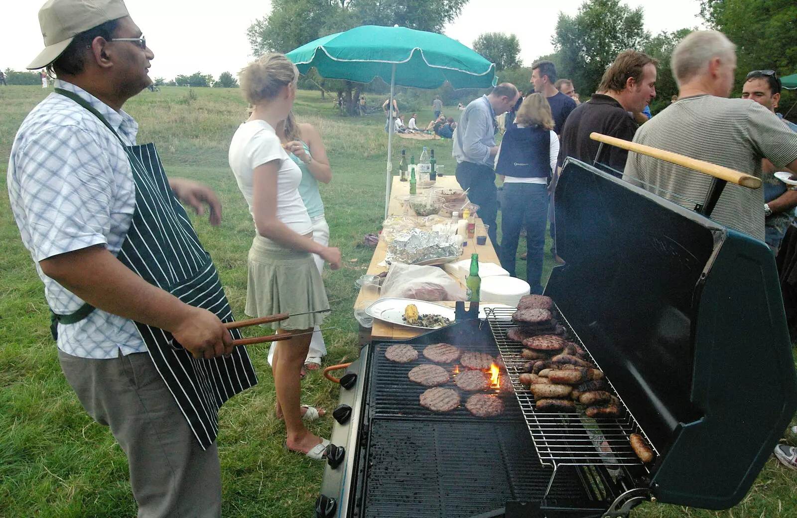 Bill's burgers are on fire, from Qualcomm goes Punting on the Cam, Grantchester Meadows, Cambridge - 18th August 2005