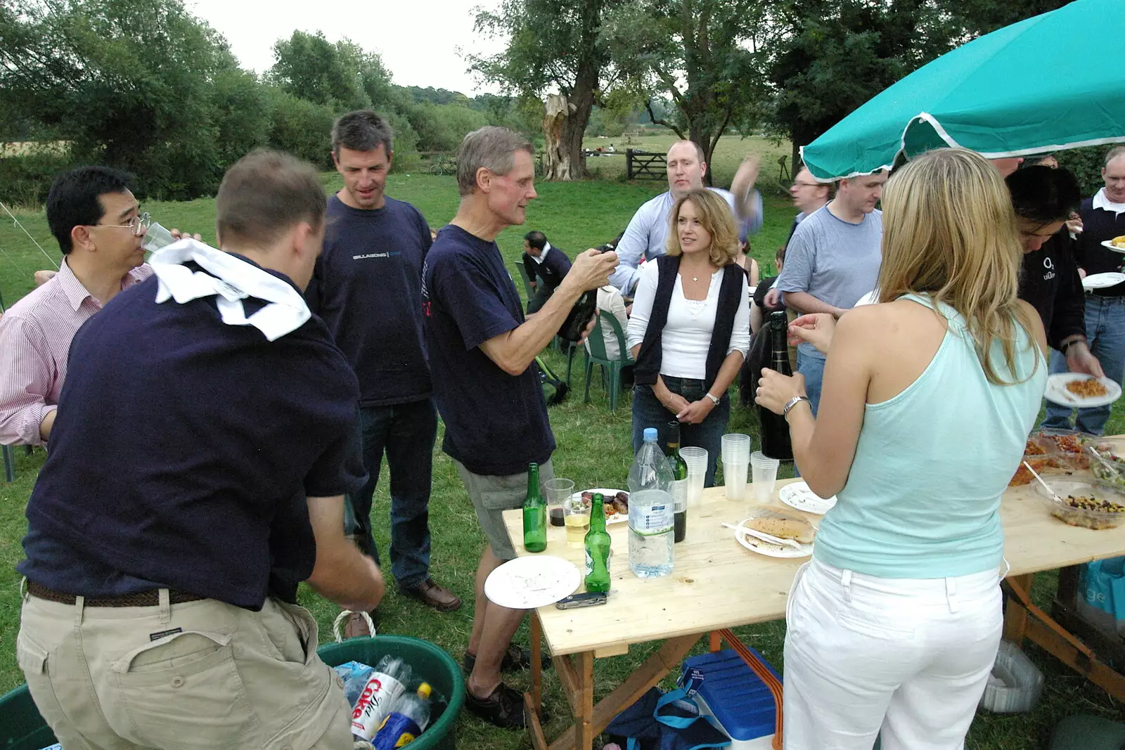 Tim with Peggy Johnson, from Qualcomm goes Punting on the Cam, Grantchester Meadows, Cambridge - 18th August 2005