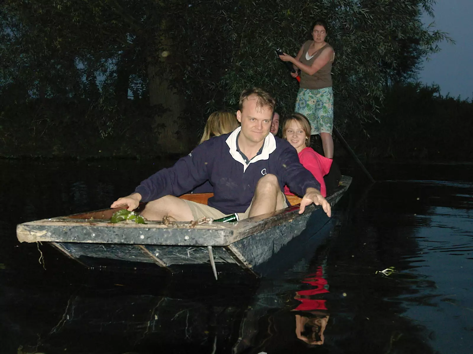 Isobel does some poling, from Qualcomm goes Punting on the Cam, Grantchester Meadows, Cambridge - 18th August 2005