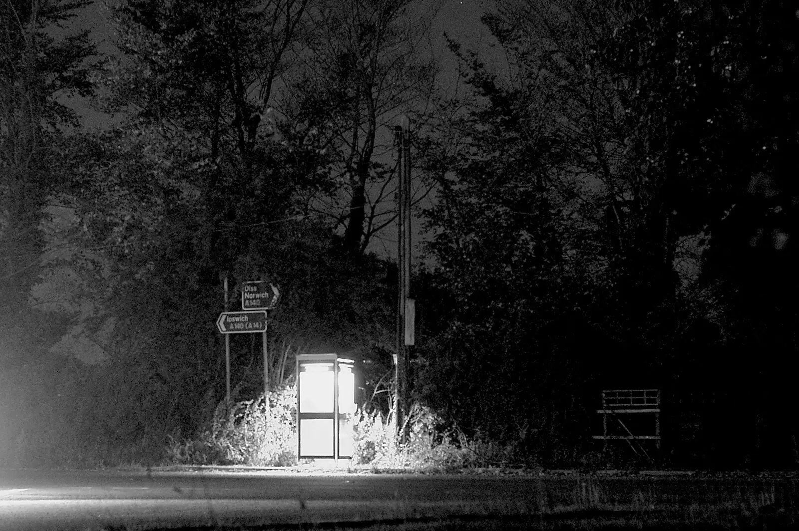 A phone box is full of light, from Life on the Neonatal Ward, Dairy Farm and Thrandeston Chapel, Suffolk - 26th August 2005