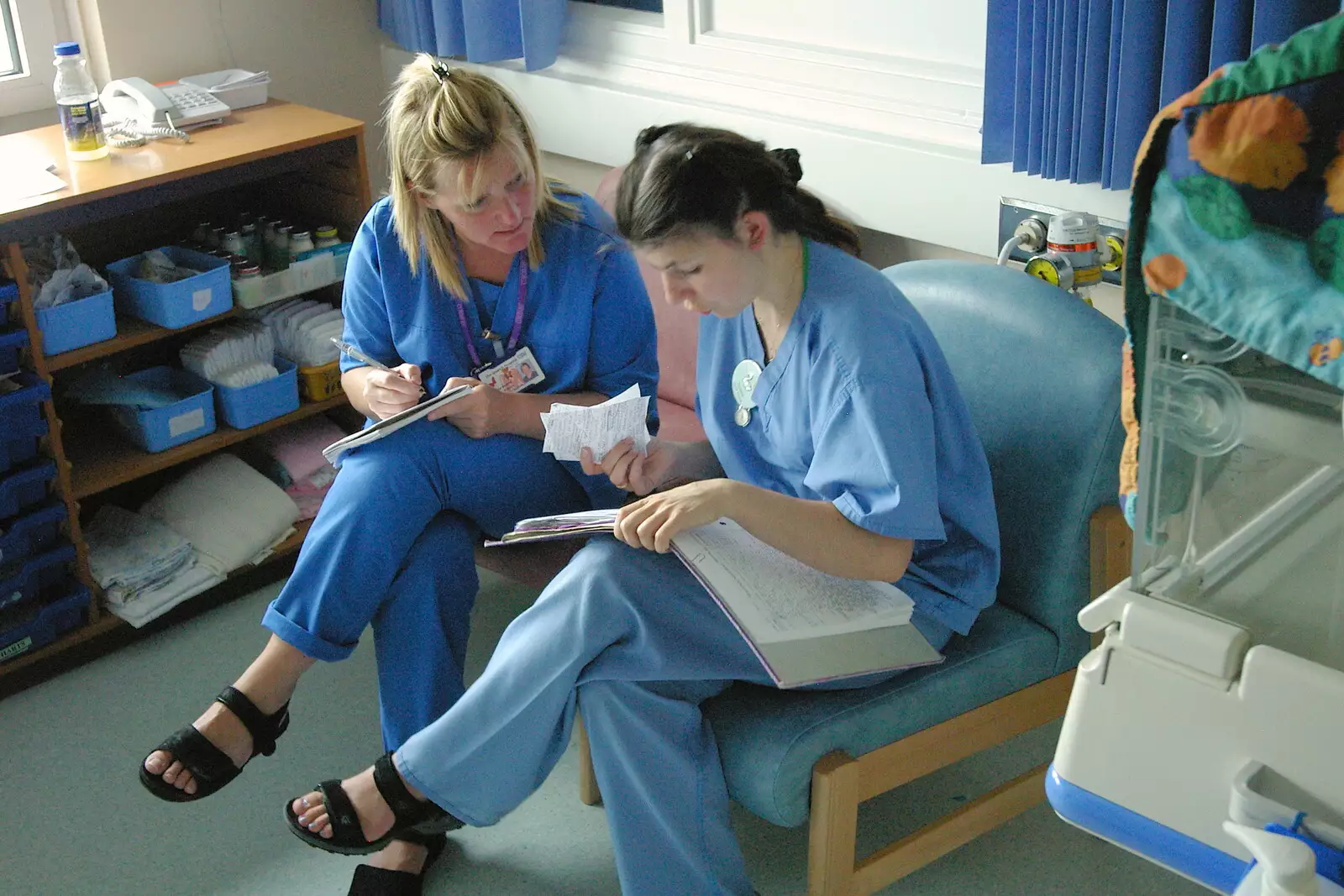 The nurses discuss progress, from Life on the Neonatal Ward, Dairy Farm and Thrandeston Chapel, Suffolk - 26th August 2005