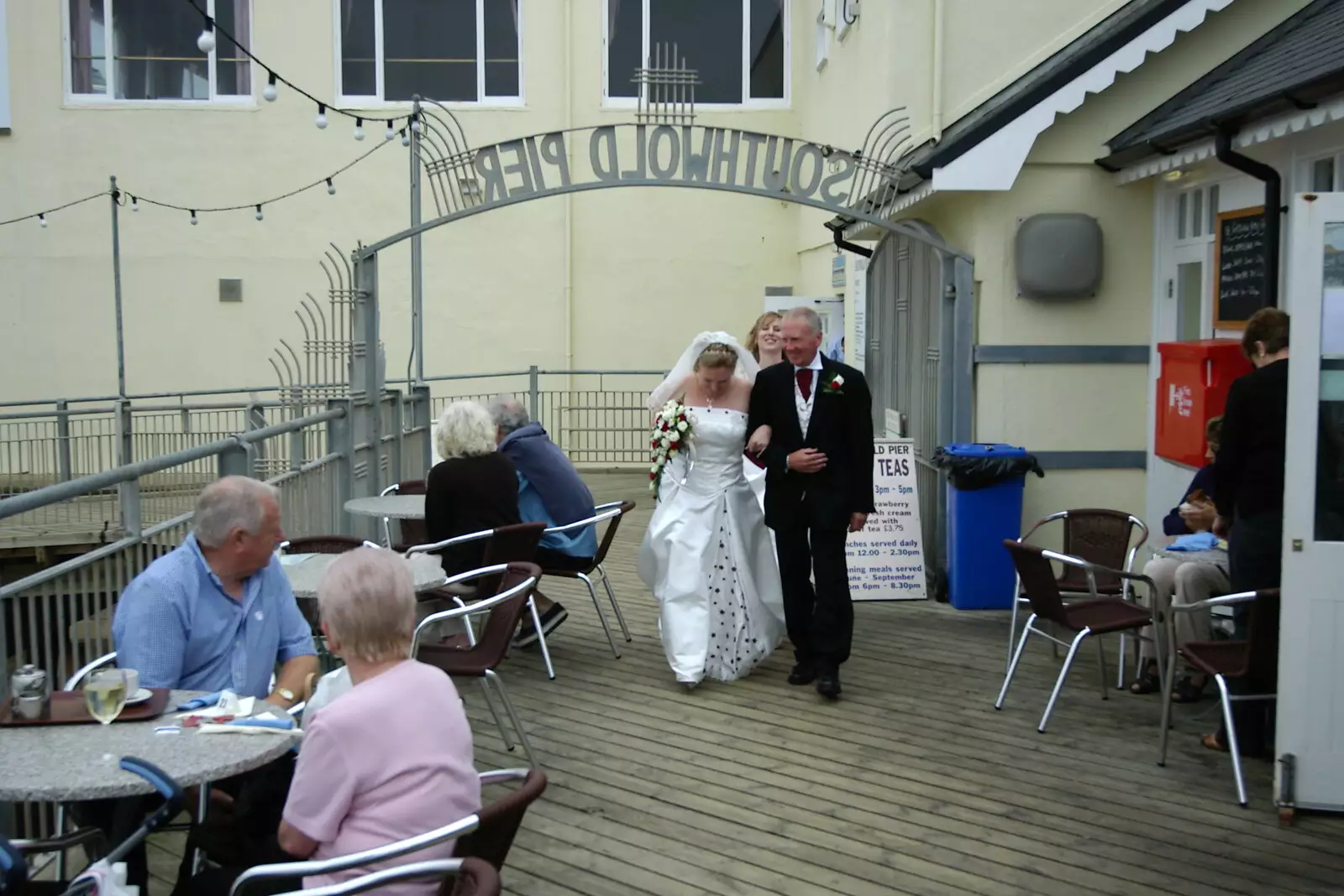 Stepping on to SouthwoldPier, from Sally and Paul's Wedding on the Pier, Southwold, Suffolk - 3rd September 2005