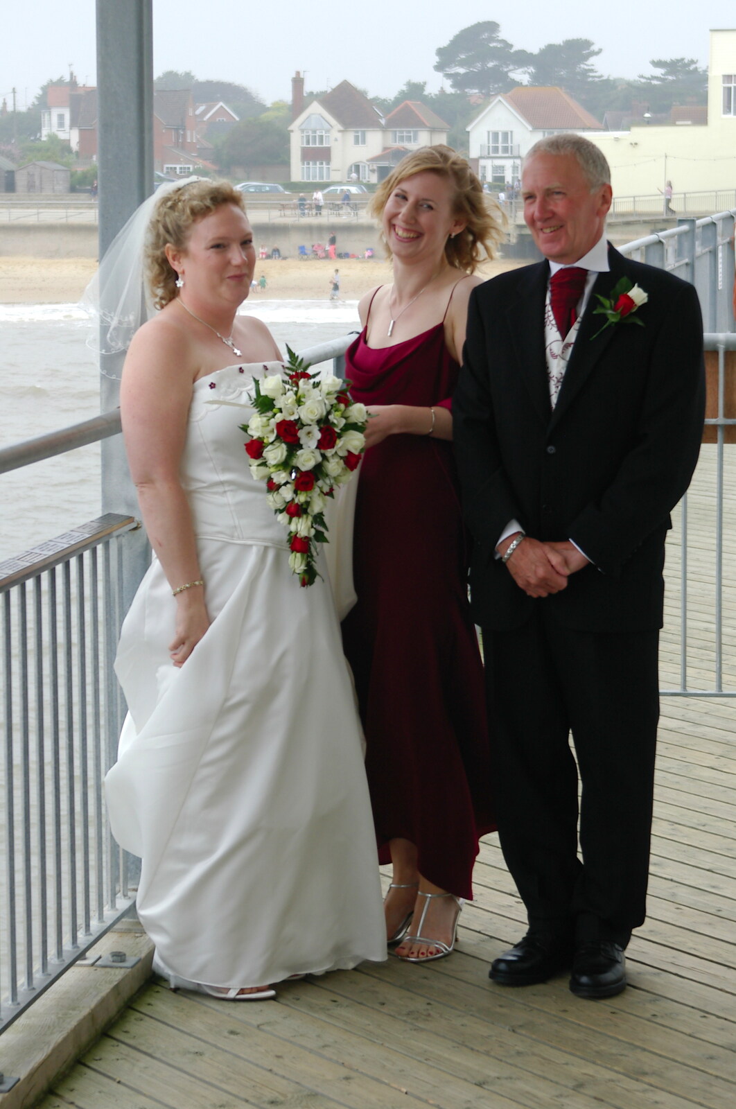 Sally pauses for a photo from Sally and Paul's Wedding on the Pier, Southwold, Suffolk - 3rd September 2005