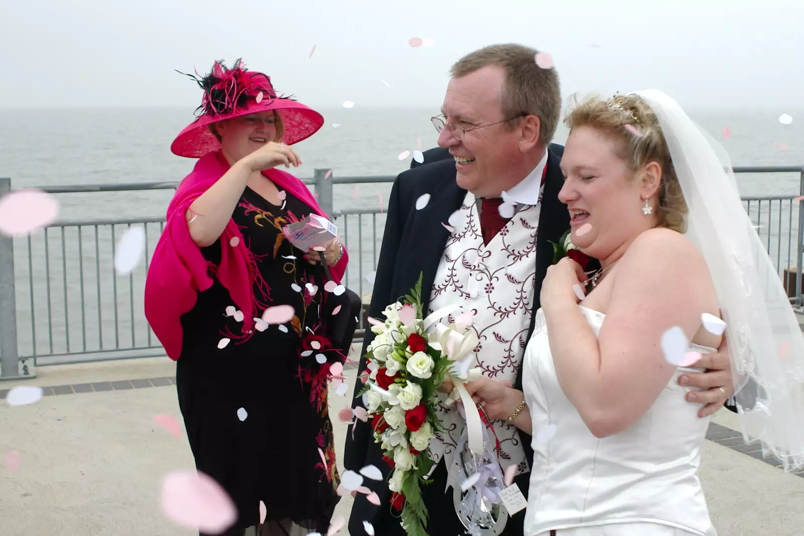 A confetti moment, from Sally and Paul's Wedding on the Pier, Southwold, Suffolk - 3rd September 2005