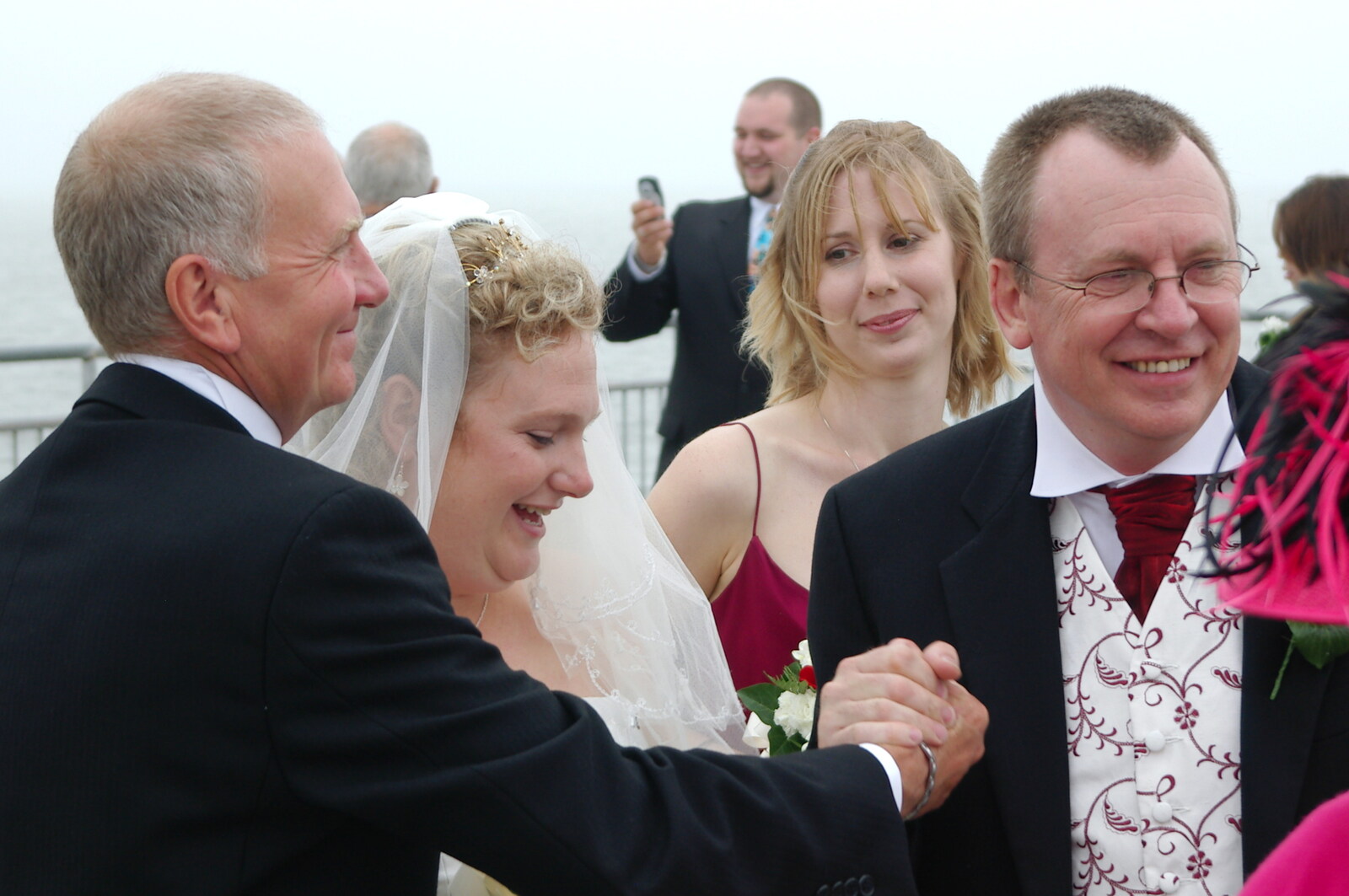 John Willy gives a handshake from Sally and Paul's Wedding on the Pier, Southwold, Suffolk - 3rd September 2005