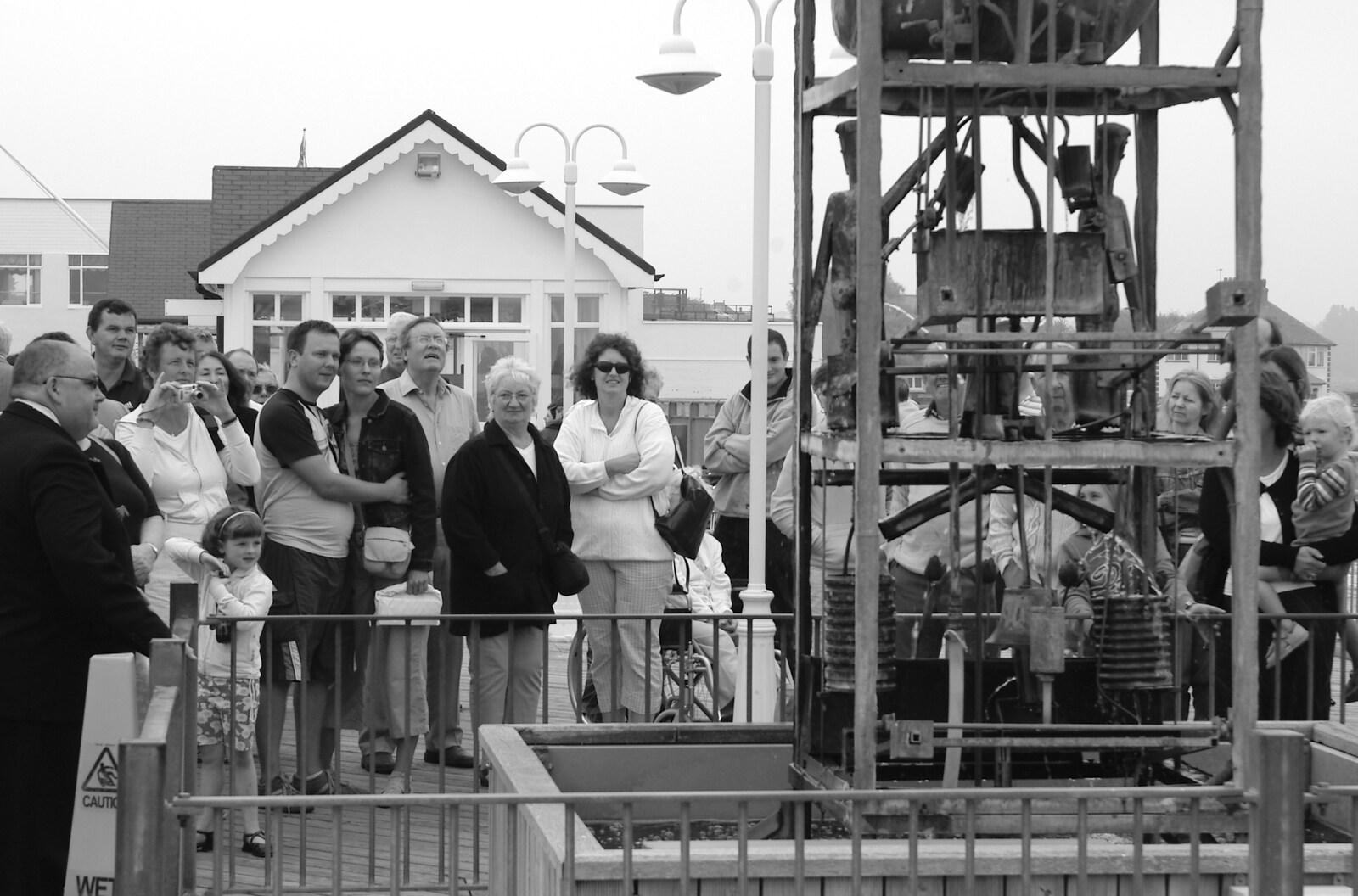 Crowds watch Tim Hunkins' clock from Sally and Paul's Wedding on the Pier, Southwold, Suffolk - 3rd September 2005