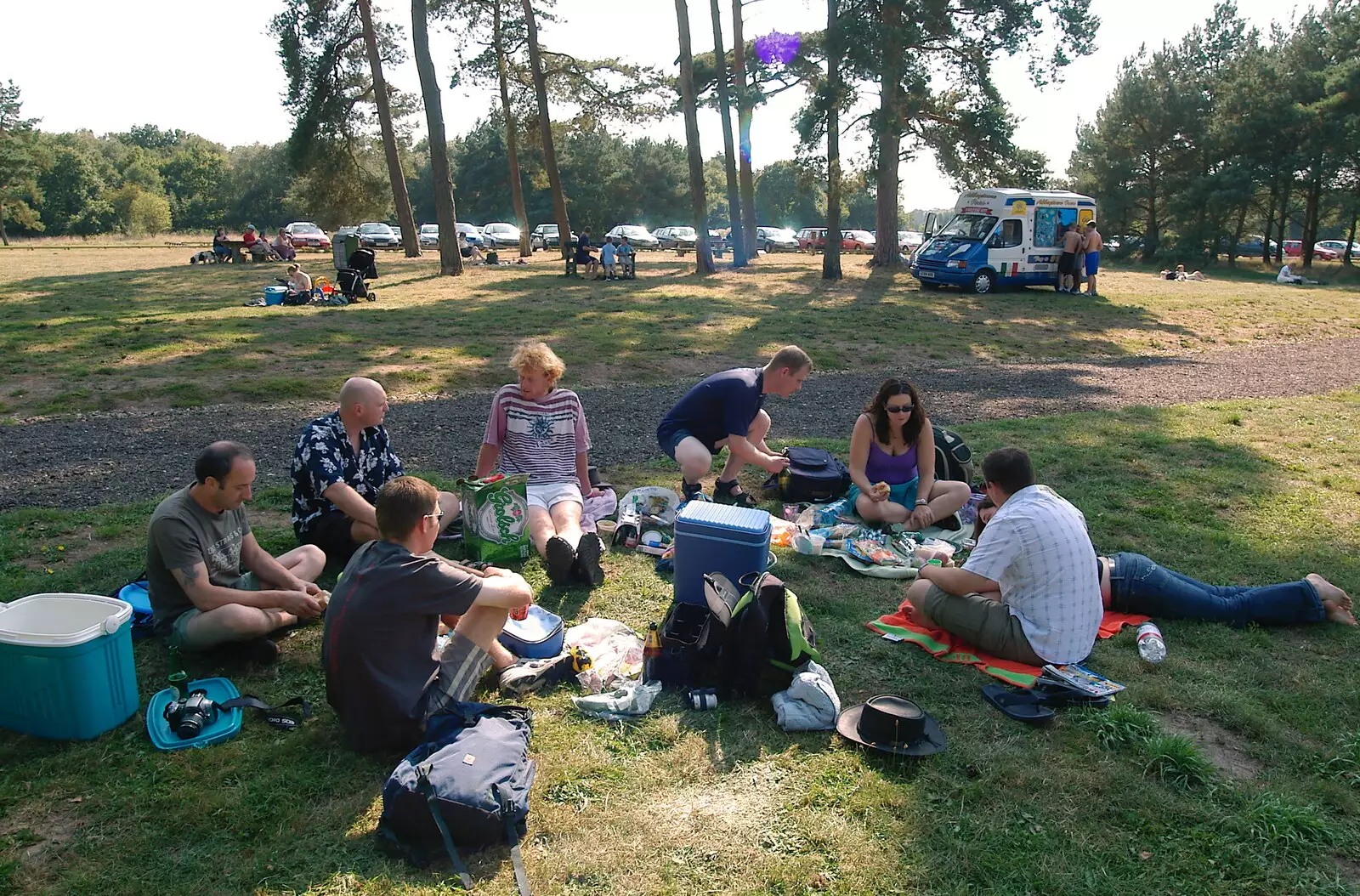 The gang hangs out on the heath, from Picnic at the Heath, Knettishall, Norfolk - 4th September 2005