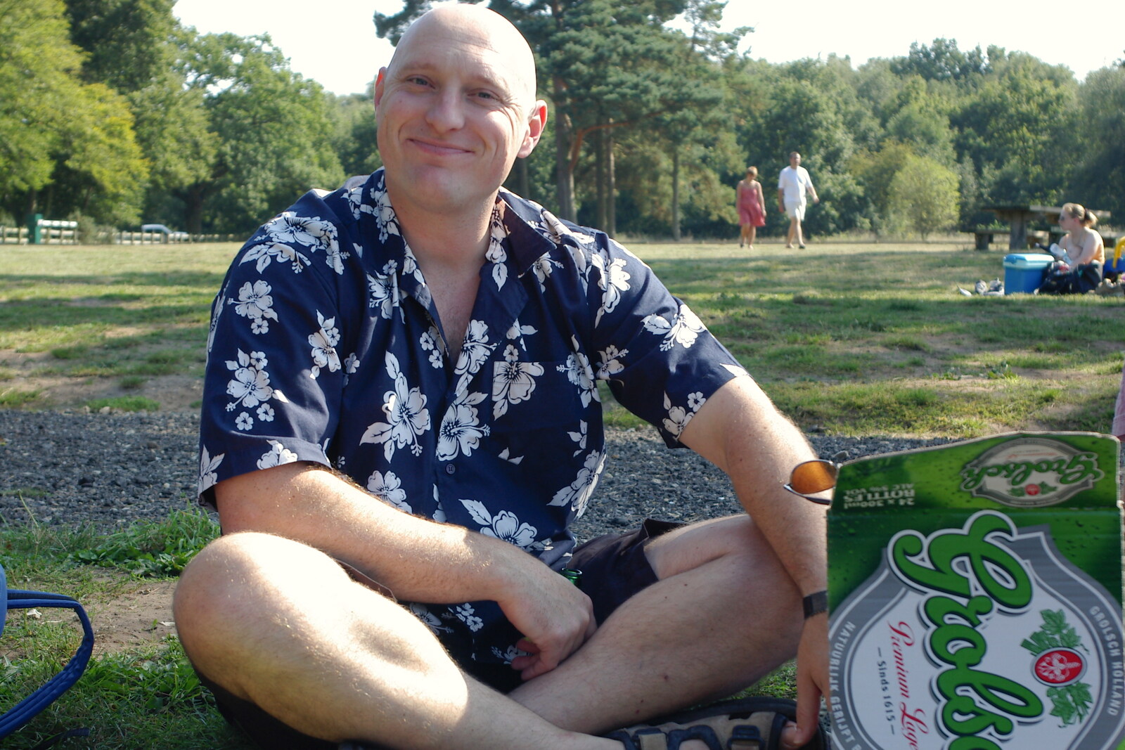 Guv with his trademark case of Grolsch from Picnic at the Heath, Knettishall, Norfolk - 4th September 2005