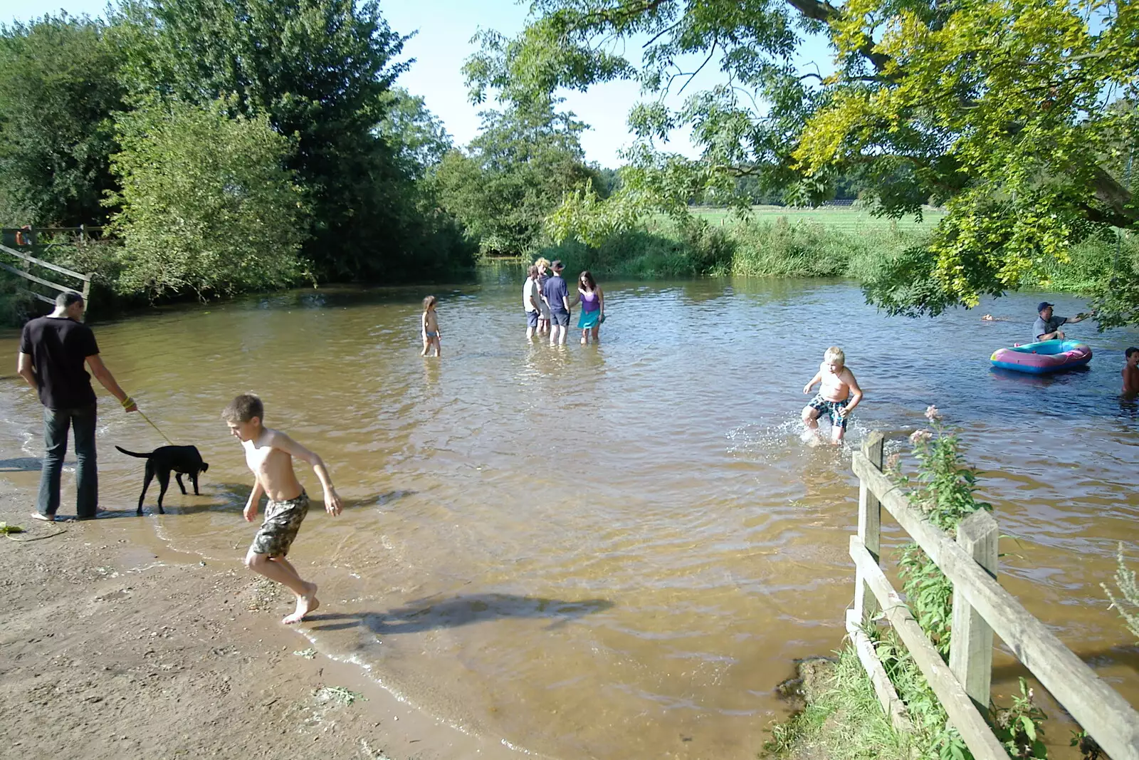 The gang go for a paddle, from Picnic at the Heath, Knettishall, Norfolk - 4th September 2005