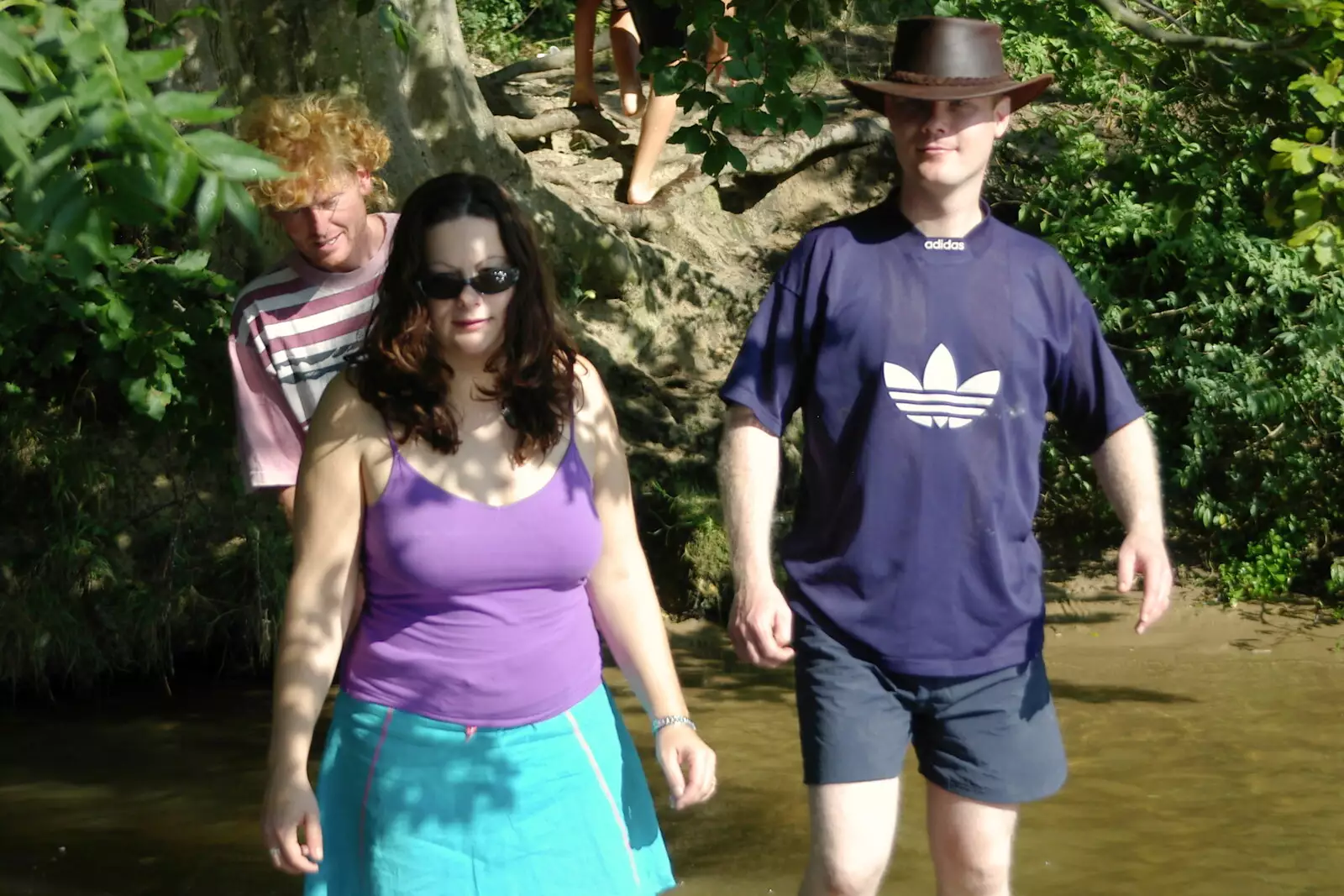 Clare and Mikey P paddling around, from Picnic at the Heath, Knettishall, Norfolk - 4th September 2005