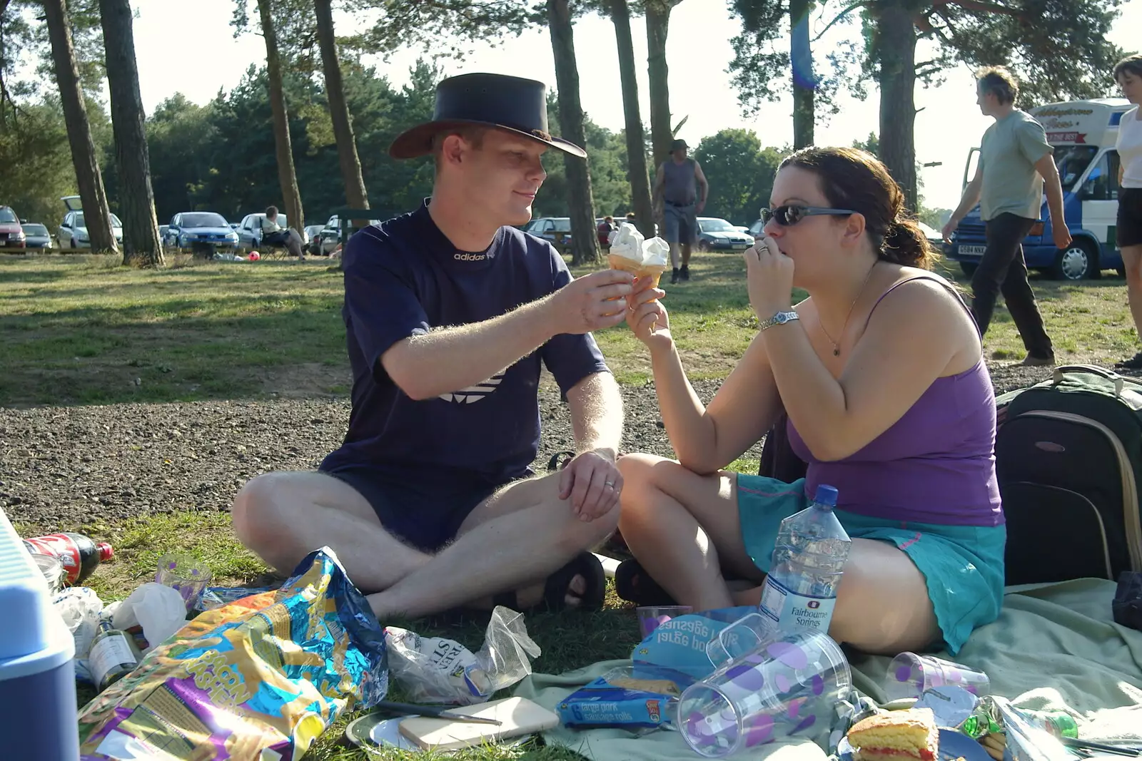 Cheers with a couple of cornets, from Picnic at the Heath, Knettishall, Norfolk - 4th September 2005