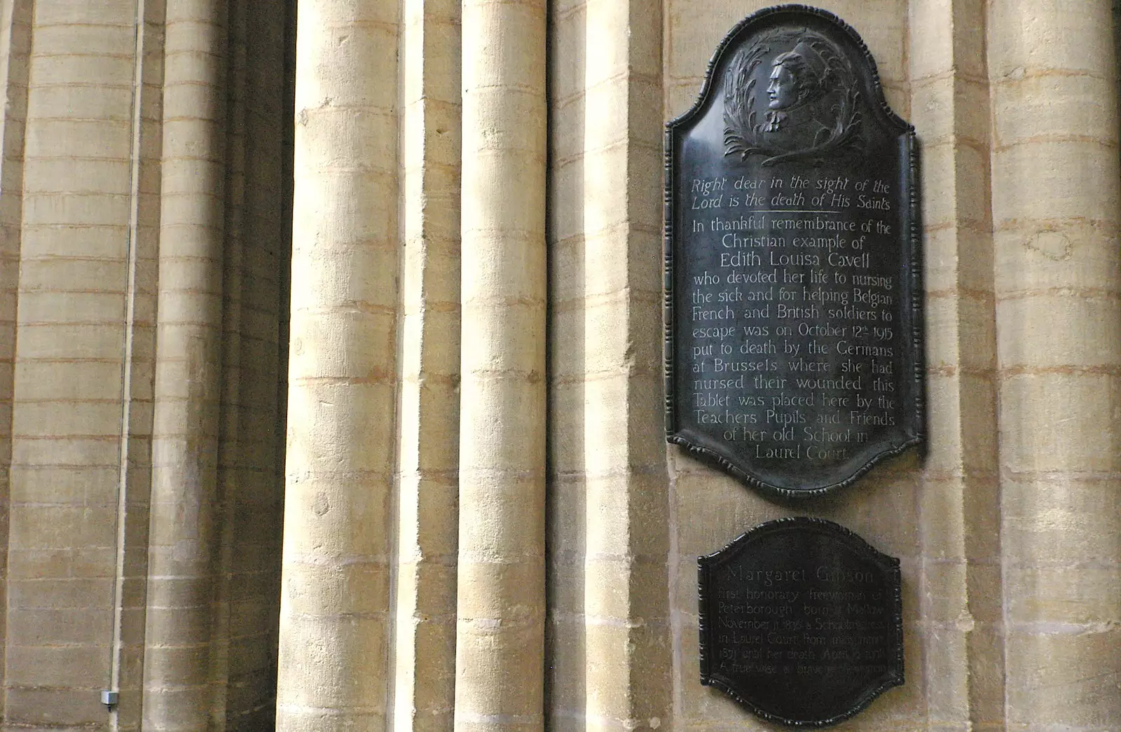 Plaque dedicated to Edith Cavell, from Peterborough Cathedral, Cambridgeshire - 7th September 2005