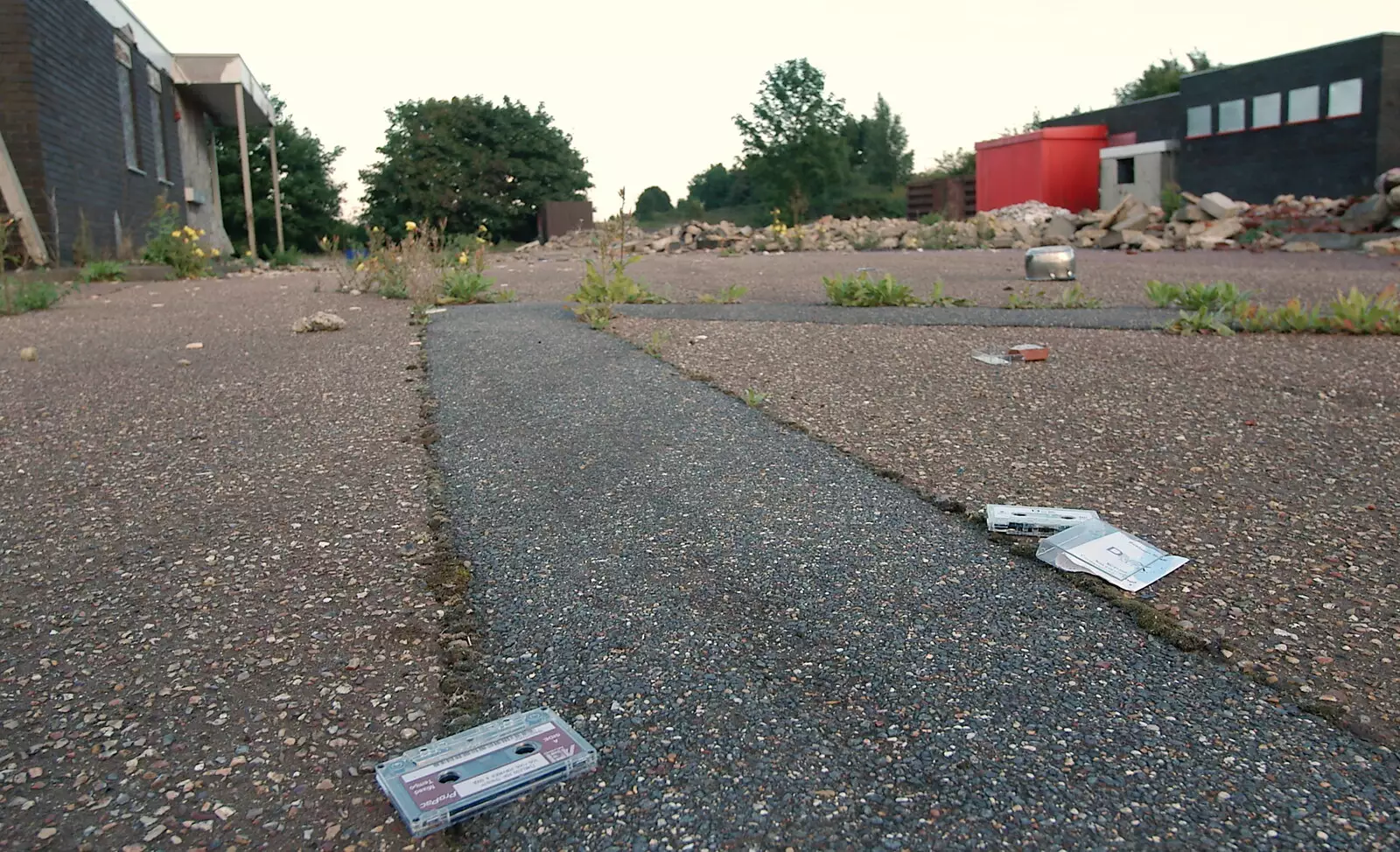 Discarded cassette tapes litter the area, from Dead Transport Artefacts: Abandoned Petrol Station and Little Chef, Kentford, Suffolk - 8th September 2005