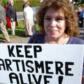 Denny shows off her placard, Save Hartismere: a Hospital Closure Protest, Eye, Suffolk - 17th September 2005