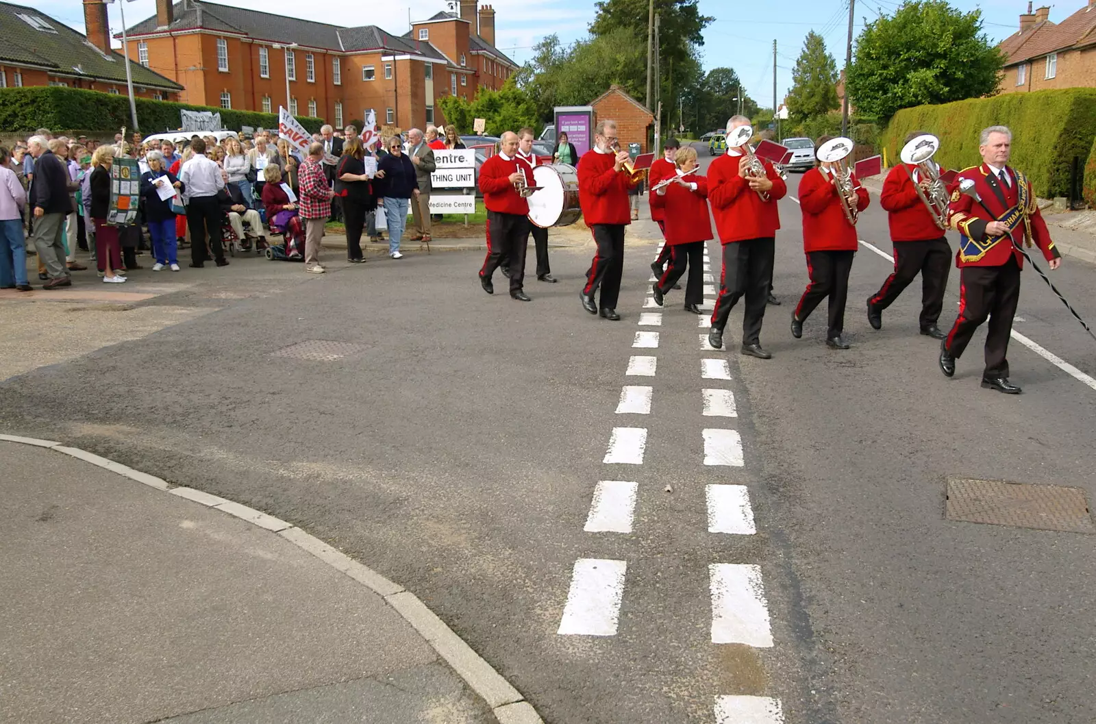 The Gislingham Silver Band leads the march off, from Save Hartismere: a Hospital Closure Protest, Eye, Suffolk - 17th September 2005