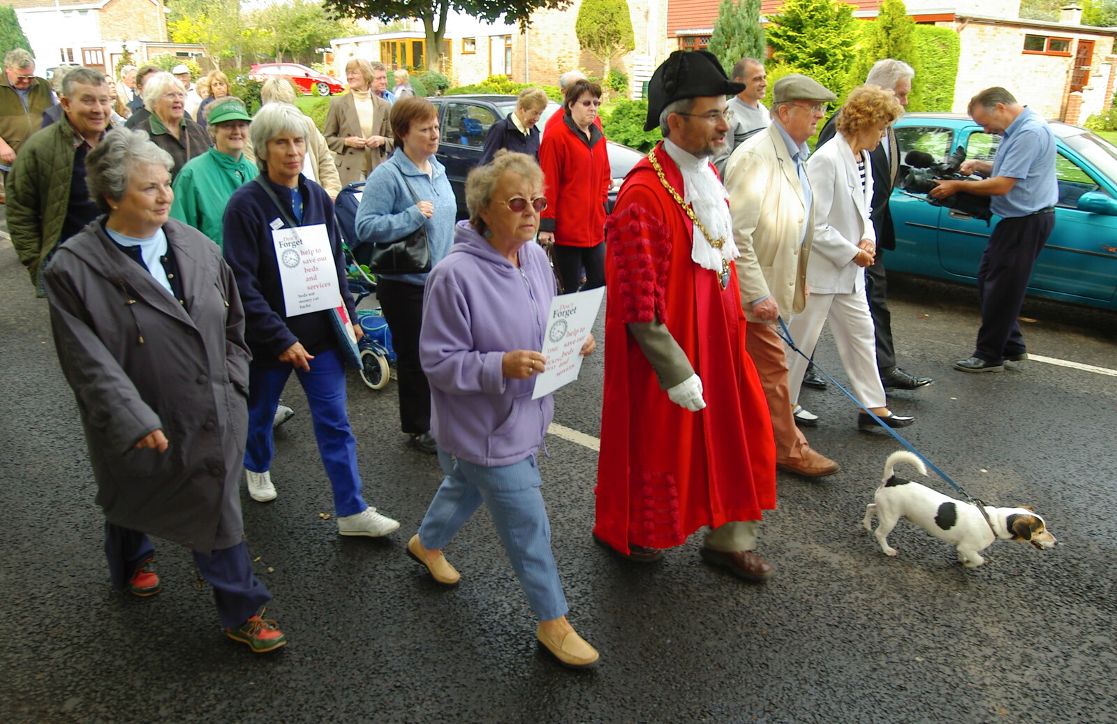 A small dog leads the way from Save Hartismere: a Hospital Closure Protest, Eye, Suffolk - 17th September 2005