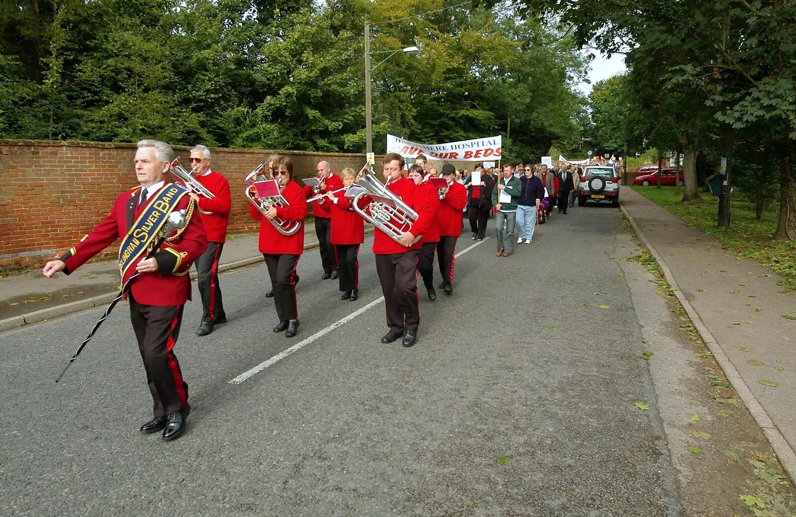 Terry leads the Gislingham Silver Band, from Save Hartismere: a Hospital Closure Protest, Eye, Suffolk - 17th September 2005