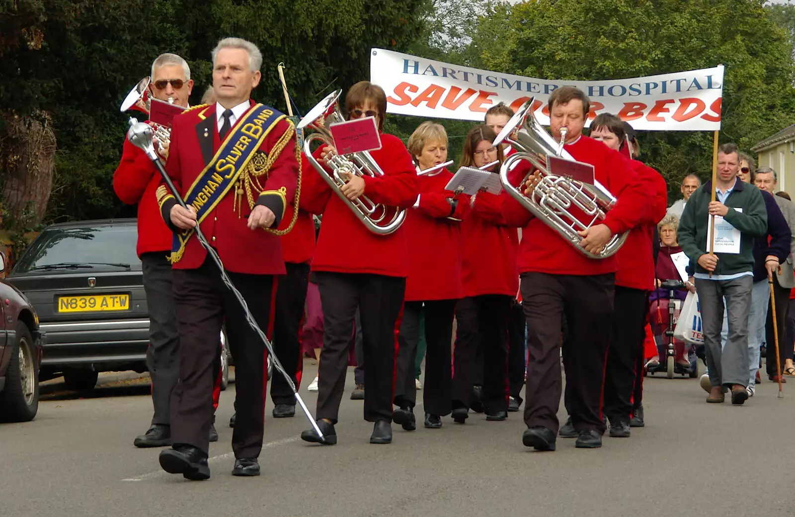 The Gislingham Silver Band provides marching music, from Save Hartismere: a Hospital Closure Protest, Eye, Suffolk - 17th September 2005