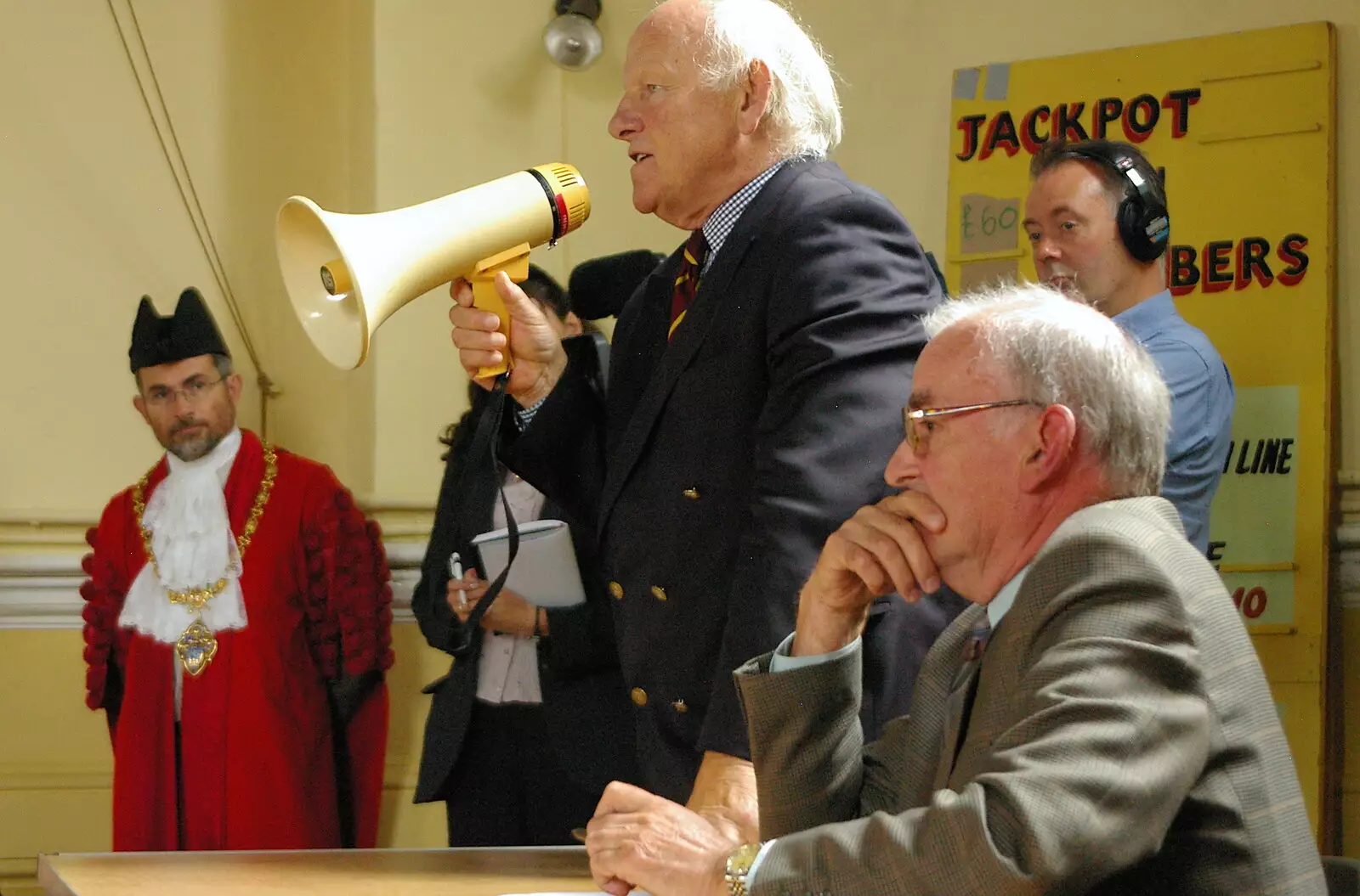 Michael Lord communicates via loud-hailer, from Save Hartismere: a Hospital Closure Protest, Eye, Suffolk - 17th September 2005