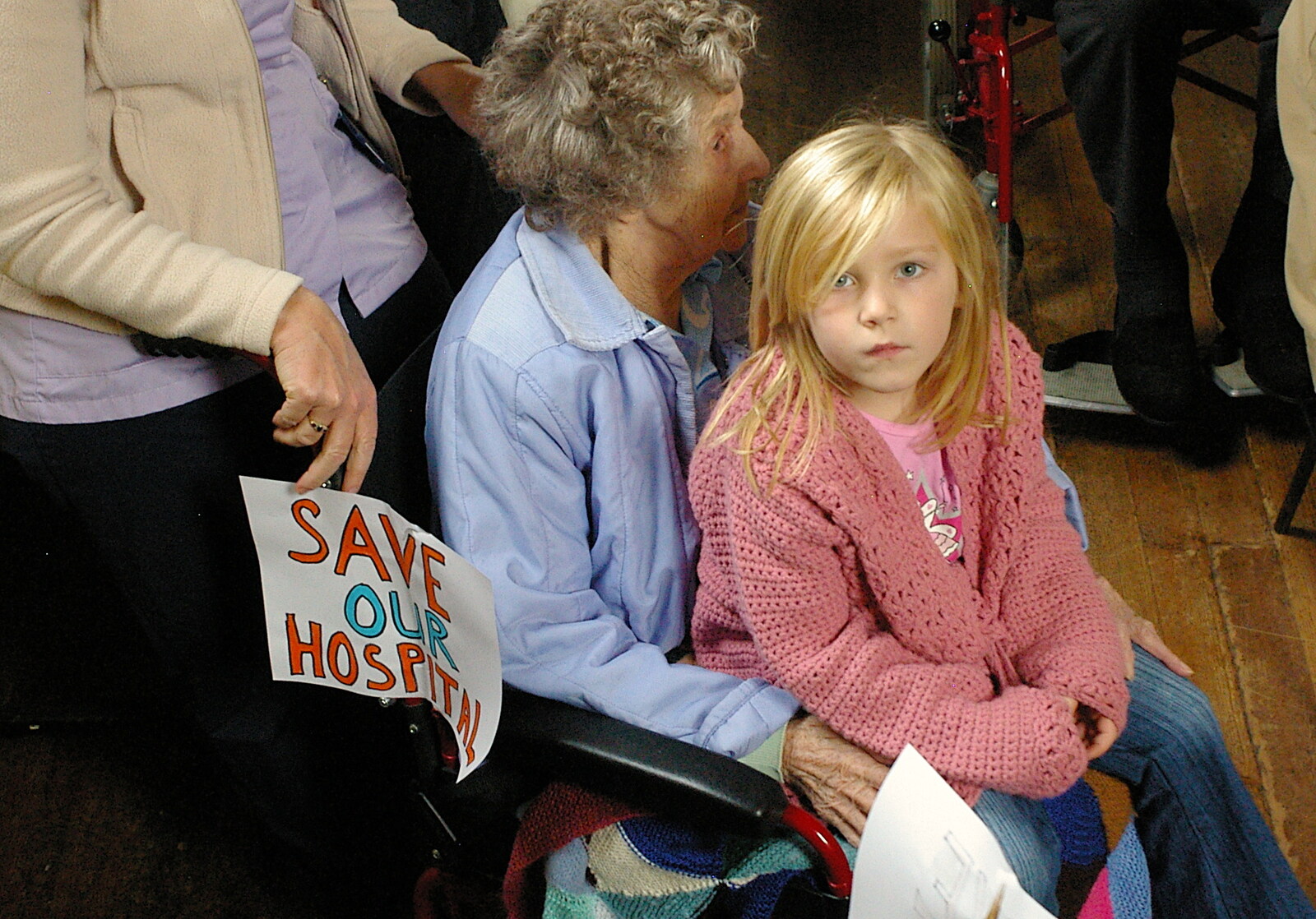 A girl looks up from Save Hartismere: a Hospital Closure Protest, Eye, Suffolk - 17th September 2005