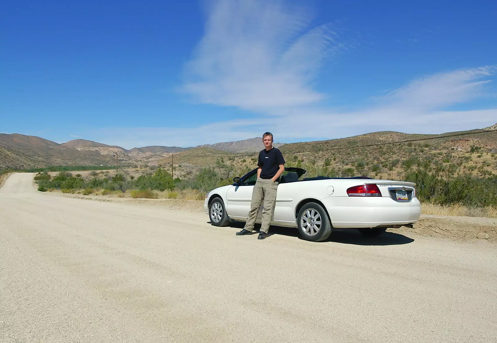 A selfie of Nosher and the Sebring convertible, from California Desert: El Centro, Imperial Valley, California, US - 24th September 2005