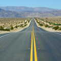 Classic vanishing-point view of Route 98, California Desert: El Centro, Imperial Valley, California, US - 24th September 2005