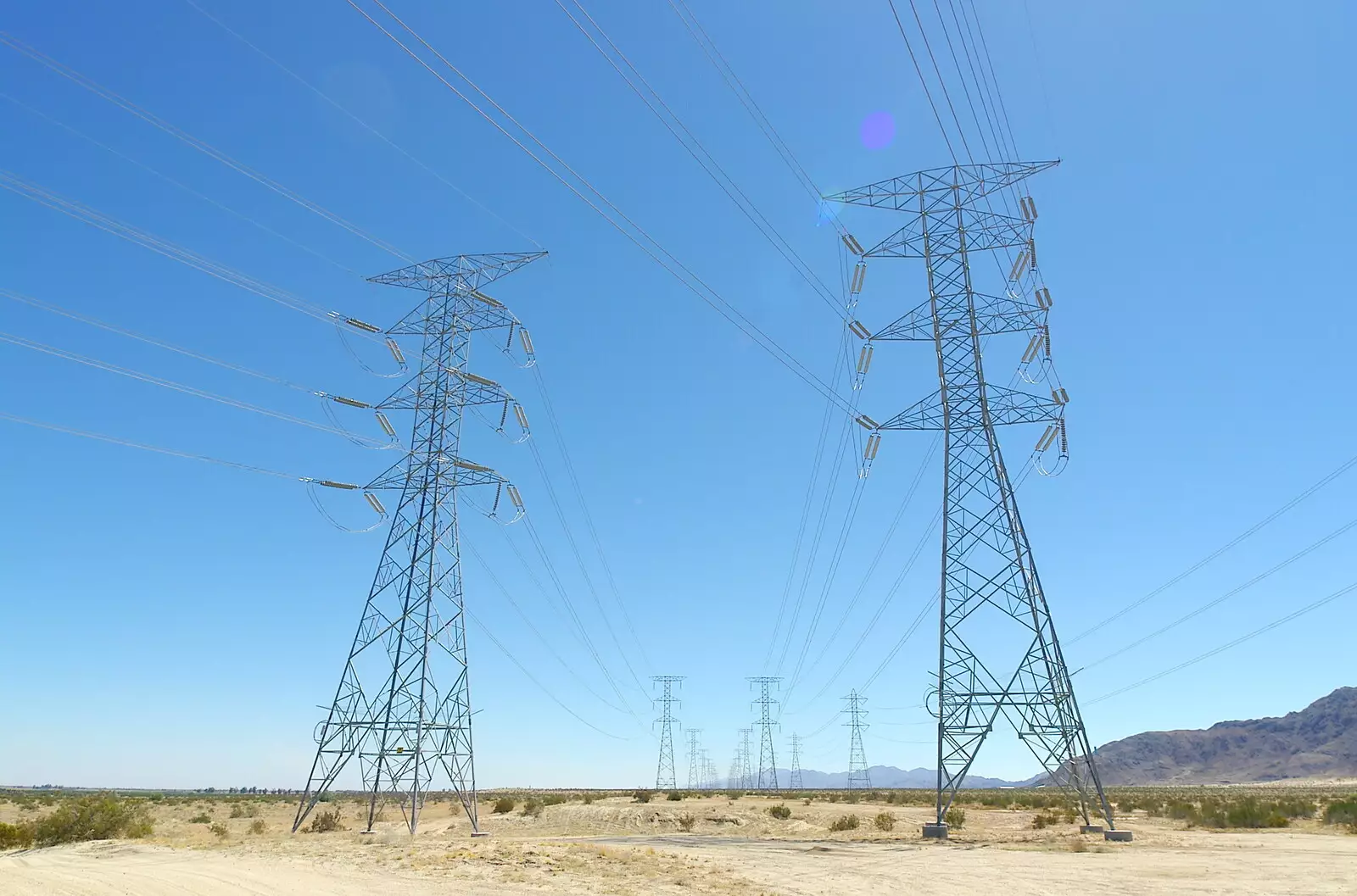 The pylons stride off into the desert, from California Desert: El Centro, Imperial Valley, California, US - 24th September 2005