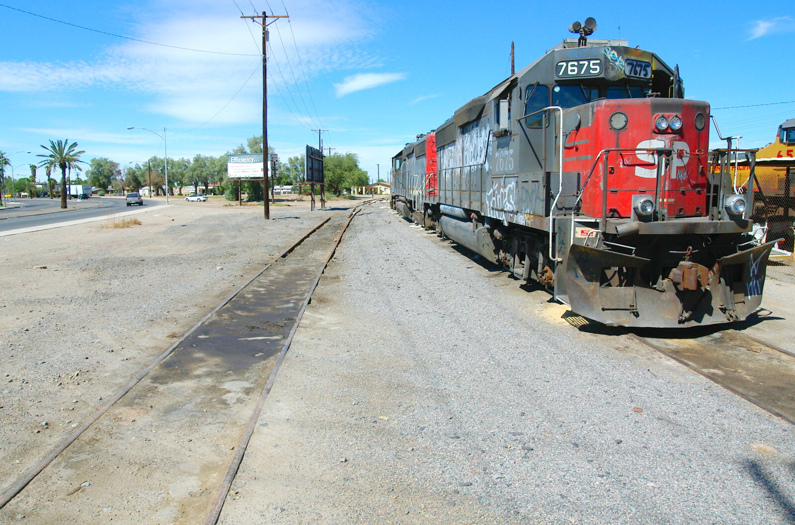 A beat-up train at El Centro from California Desert: El Centro, Imperial Valley, California, US - 24th September 2005