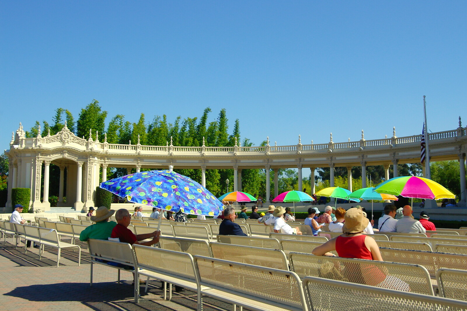 Scenes and People of Balboa Park, San Diego, California - 25th September 2005: Crowds under umbrellas