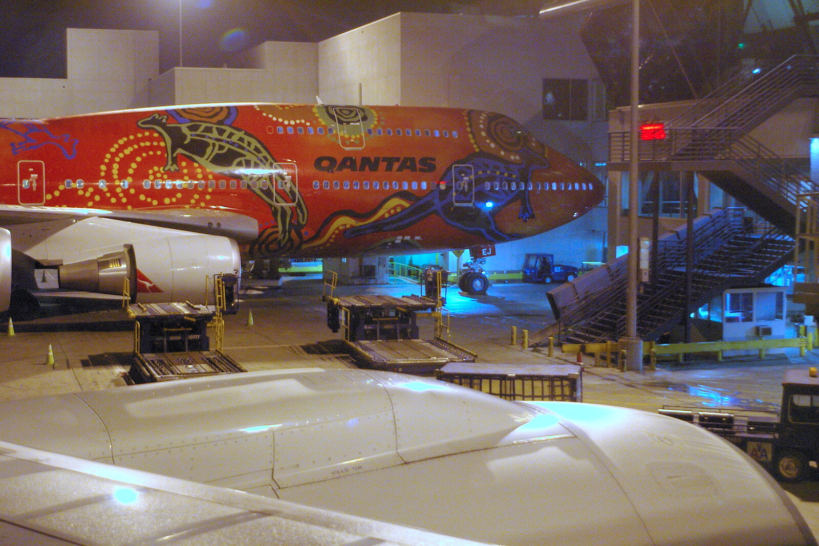 Scenes and People of Balboa Park, San Diego, California - 25th September 2005: A colourful Qantas 747 at LAX