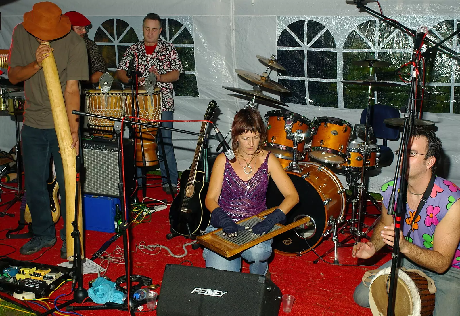 The band gets all percussive, from Jo and Steph's Party, Burston, Norfolk - 30th September 2005