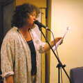 Jo reads some lyrics from an internet printout, Dave Read Leaves The Lab, Diss Publishing, The BBs and Murder, Diss and Cambridge - 7th October 2005