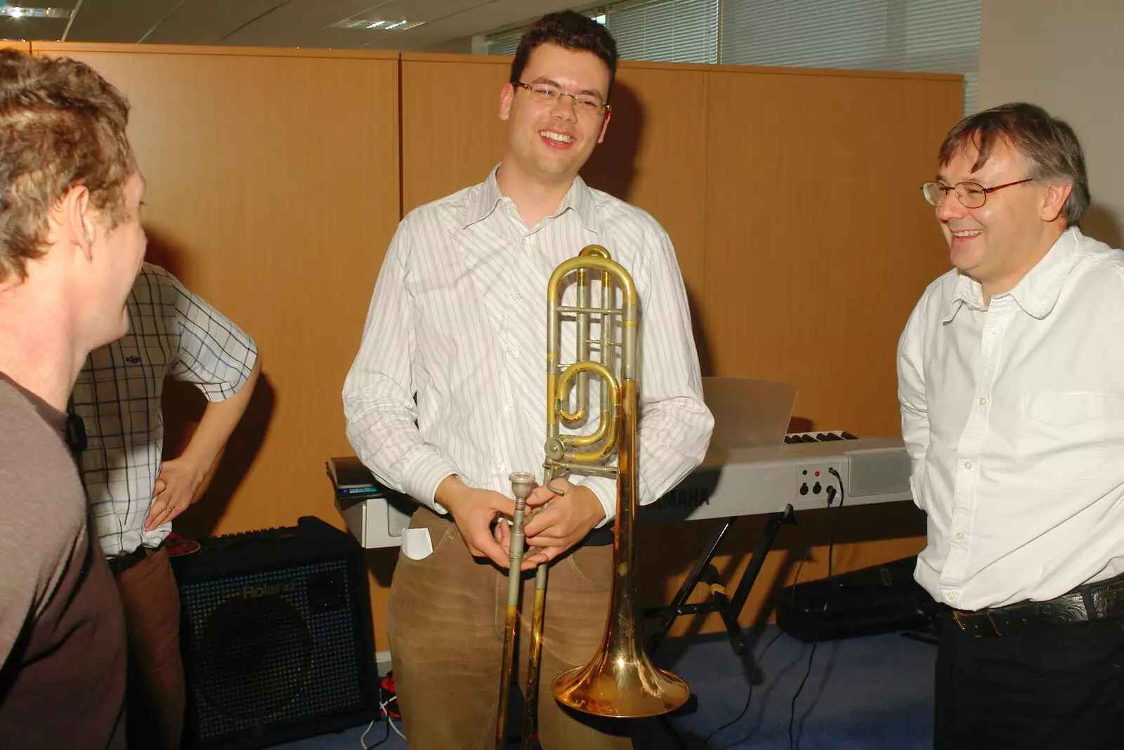 Dave with trombone, from Dave Read Leaves The Lab, Diss Publishing, The BBs and Murder, Diss and Cambridge - 7th October 2005