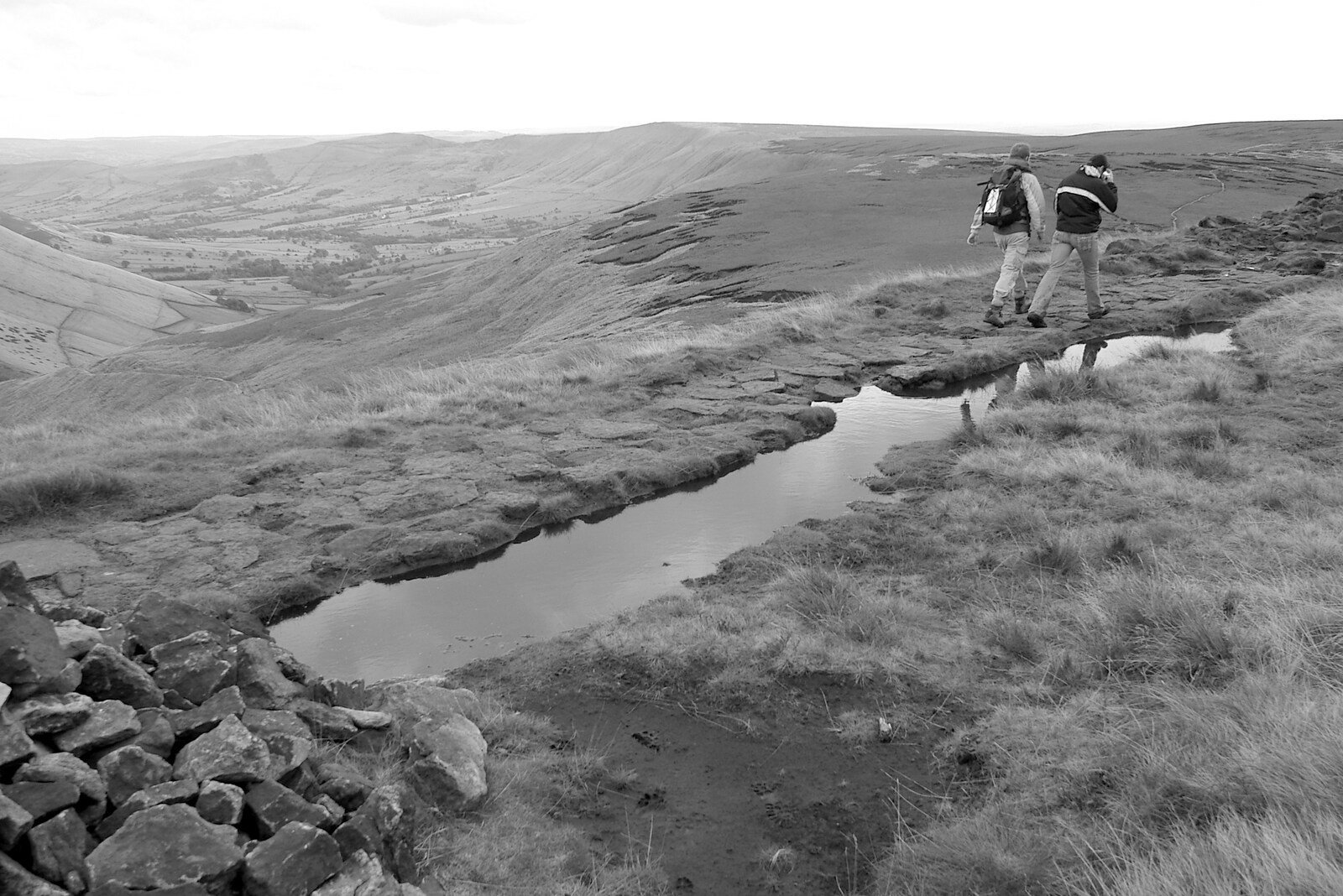 The Pennine Way: Lost on Kinder Scout, Derbyshire - 9th October 2005: Standing water by the path