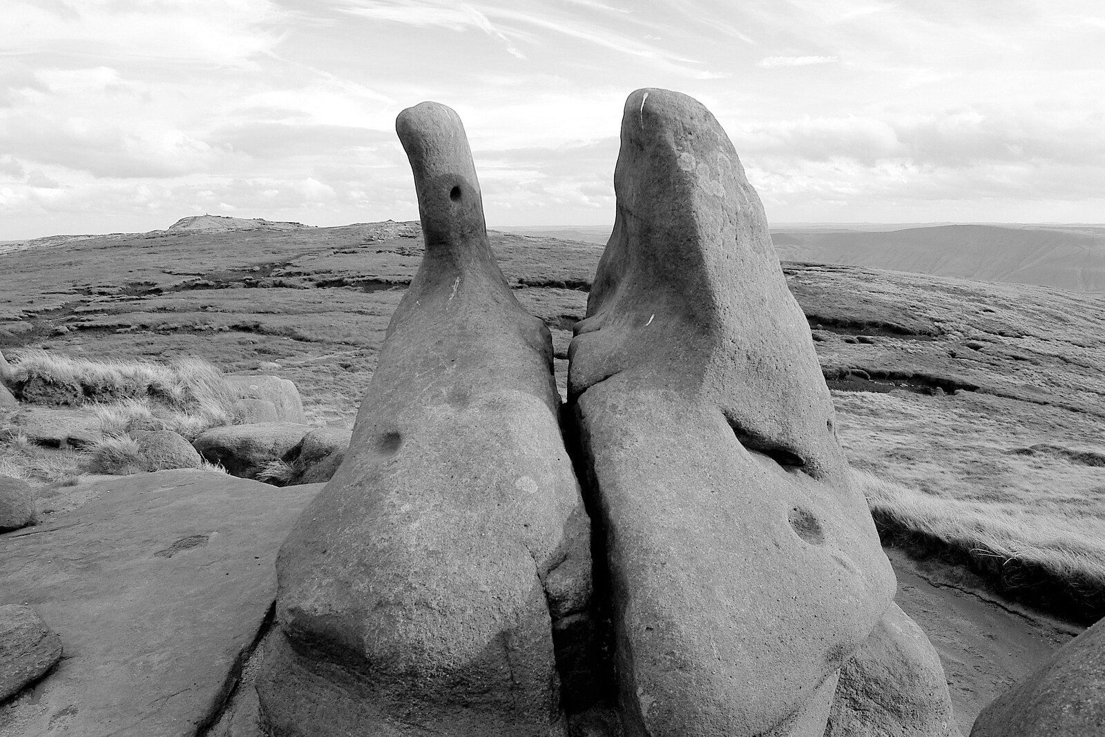 The Pennine Way: Lost on Kinder Scout, Derbyshire - 9th October 2005: A curious pair of wind-carved uprights