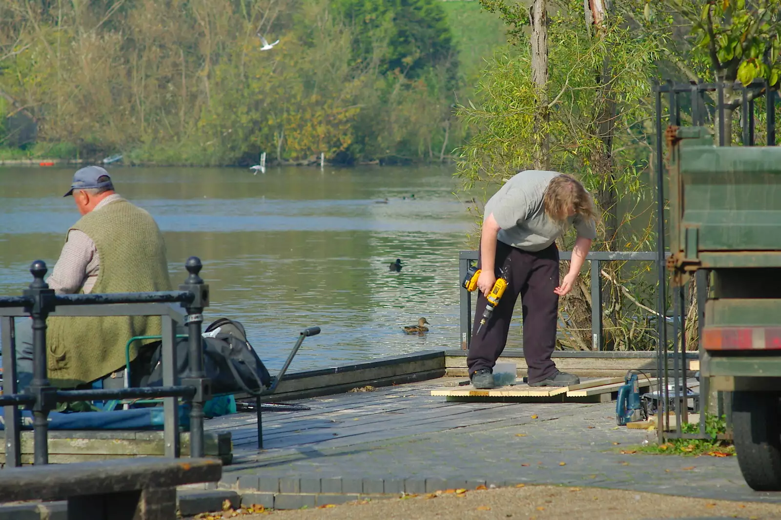 Down in Diss, the fishing pontoon is repaired, from The Magic Numbers and Scenes of Diss, Norfolk - 15th October 2005