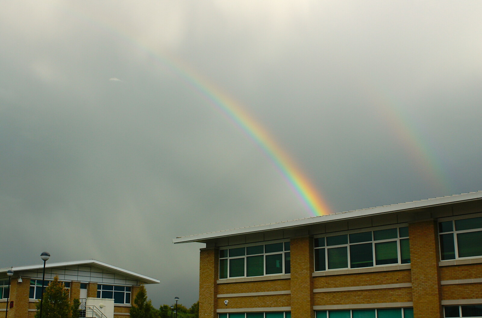 There's a double spoked rainbow over Matrix House from Andrew Leaves Qualcomm, Cambridge - 18th October 2005