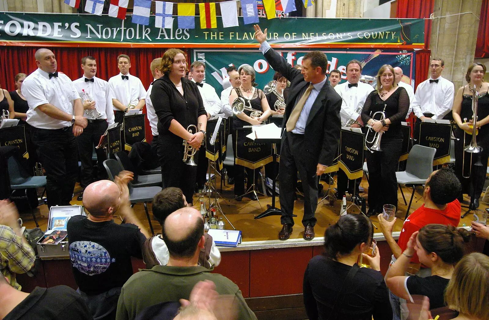 The band takes the applause, from The 28th Norwich Beer Festival, St. Andrew's Hall, Norwich - 26th October 2005