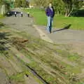 Dan stands where the tracks cross a path, Disused Cambridge Railway, Milton Road, Cambridge - 28th October 2005