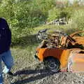 Dan roams around amongst the wrecked cars, Disused Cambridge Railway, Milton Road, Cambridge - 28th October 2005