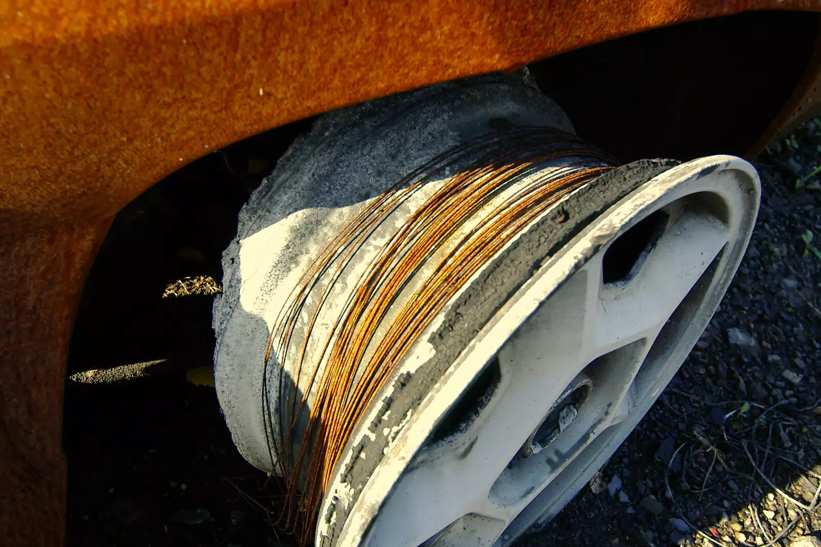 Steel reinforcement wires from a car tyre, from Disused Cambridge Railway, Milton Road, Cambridge - 28th October 2005