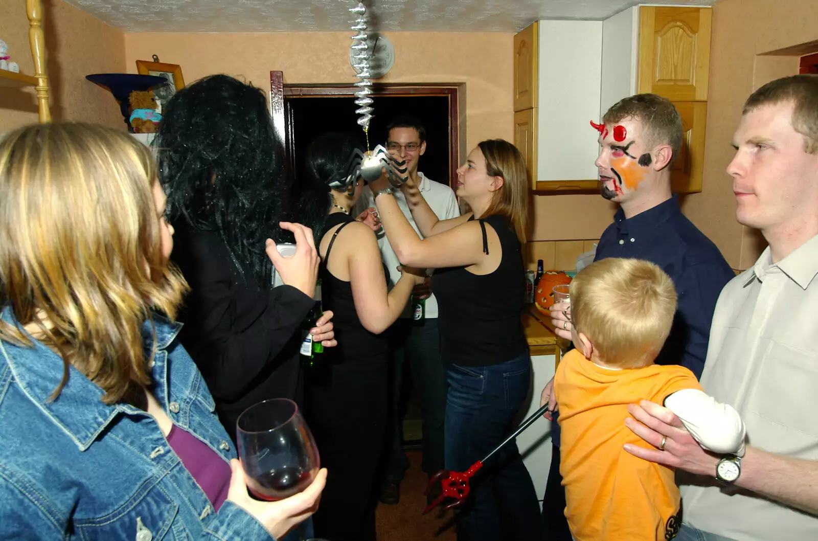 The kitchen crowd, from Jen's Hallowe'en Party and Sazzle's Leaving Do, Mission Road, Diss - 28th October 2005