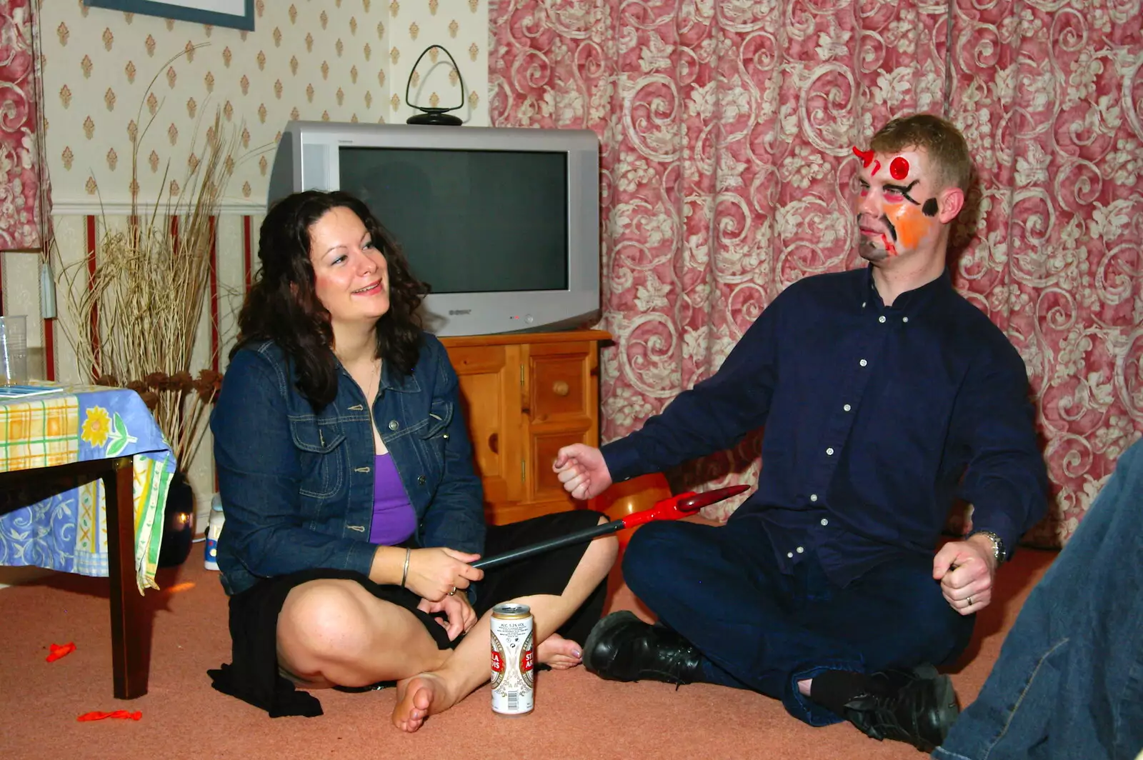 Clare and Mikey P, from Jen's Hallowe'en Party and Sazzle's Leaving Do, Mission Road, Diss - 28th October 2005