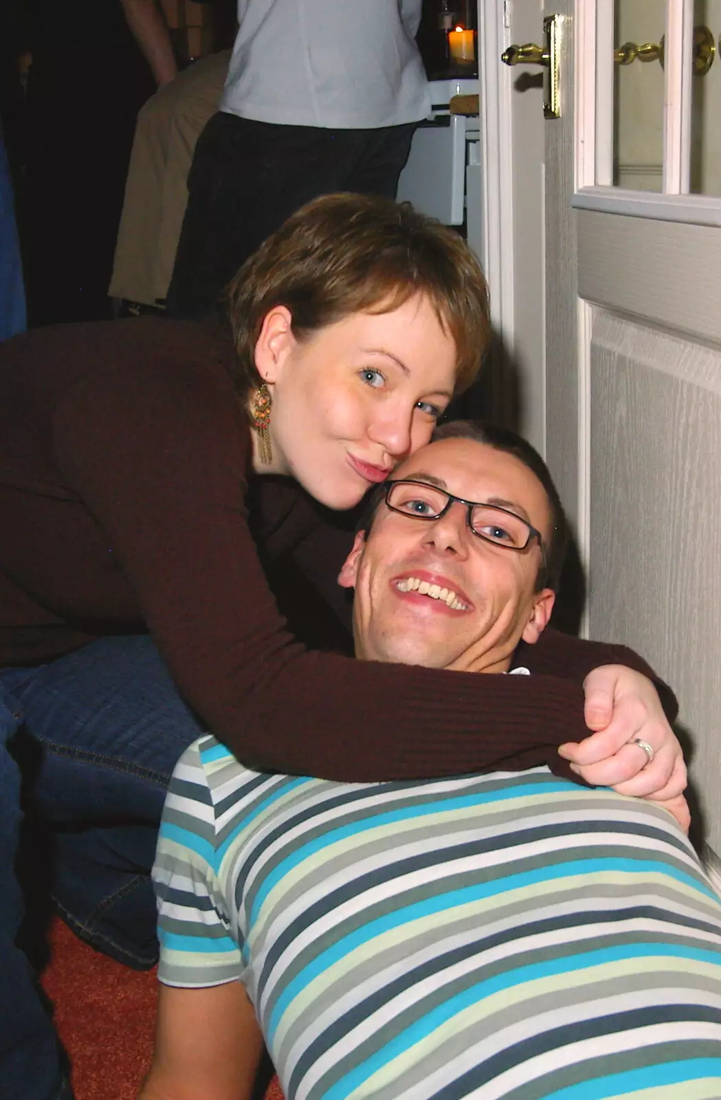 Simon gets a kiss, from Jen's Hallowe'en Party and Sazzle's Leaving Do, Mission Road, Diss - 28th October 2005